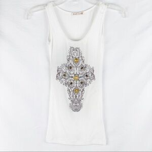 New Marisa K Jeweled/Studded/Printed White Tank Top!